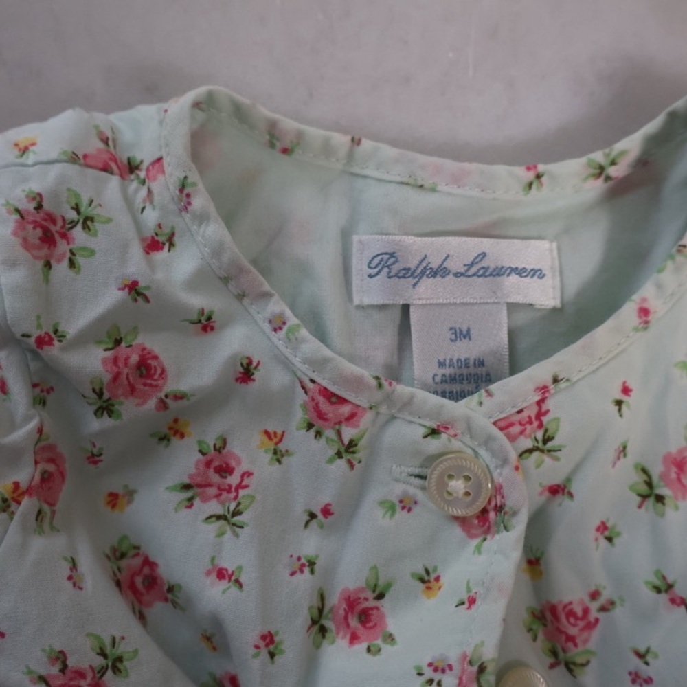 Ralph Lauren Baby Dress with Pink Floral Design and 1 polo blue shirt size 3M